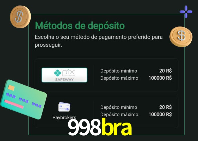 O cassino 998bra oferece uma grande variedade de métodos de pagamento